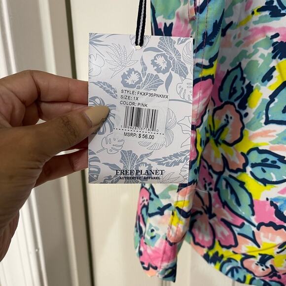 Free Planet Floral Pastel Swim Trunks size 1X - Picture 7 of 7